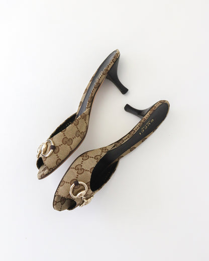 Vintage 2000s Gucci GG Monogram Kitten Heel Mules Horsebit Detail / 36.5 (US 6.5)