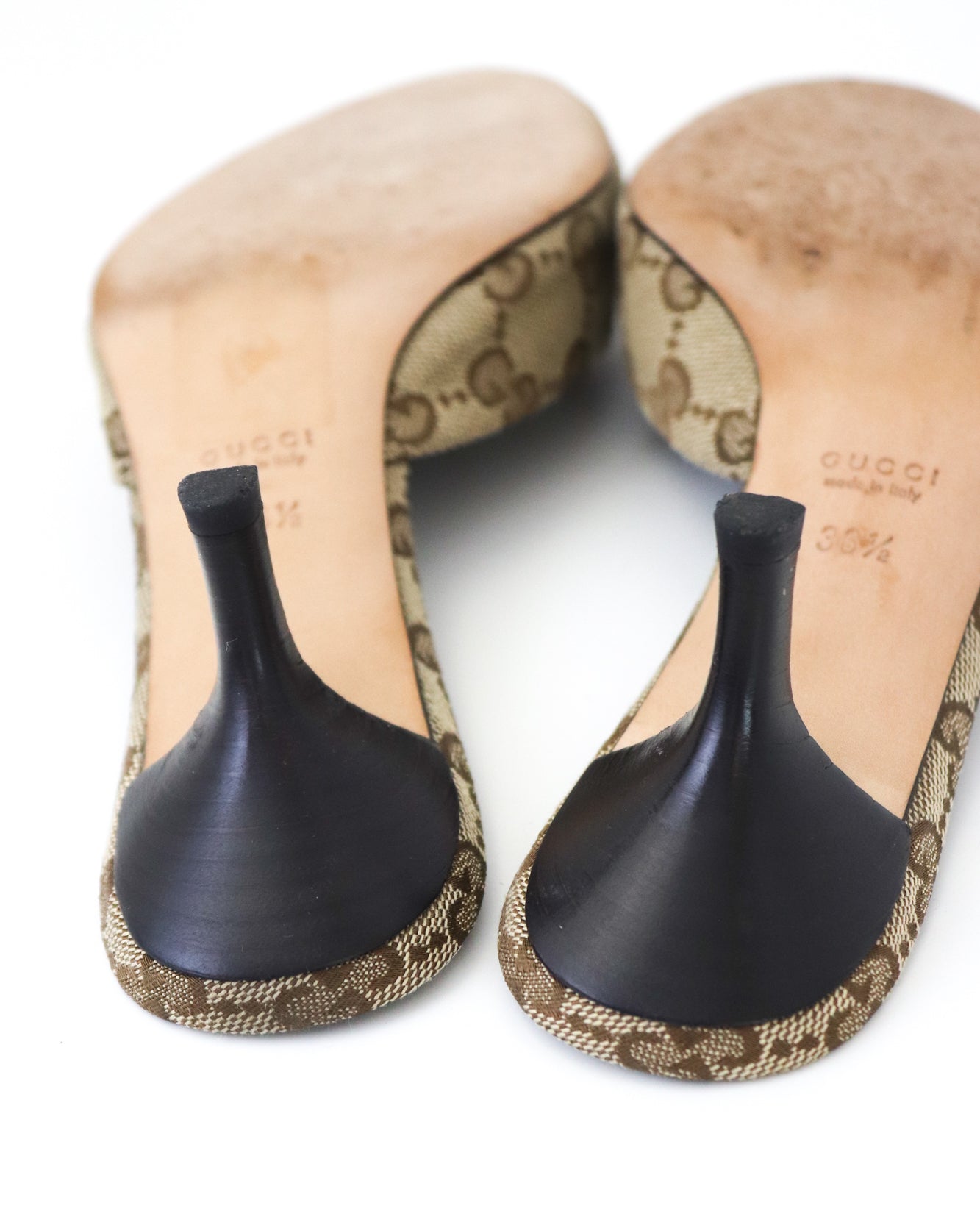 Vintage 2000s Gucci GG Monogram Kitten Heel Mules Horsebit Detail / 36.5 (US 6.5)
