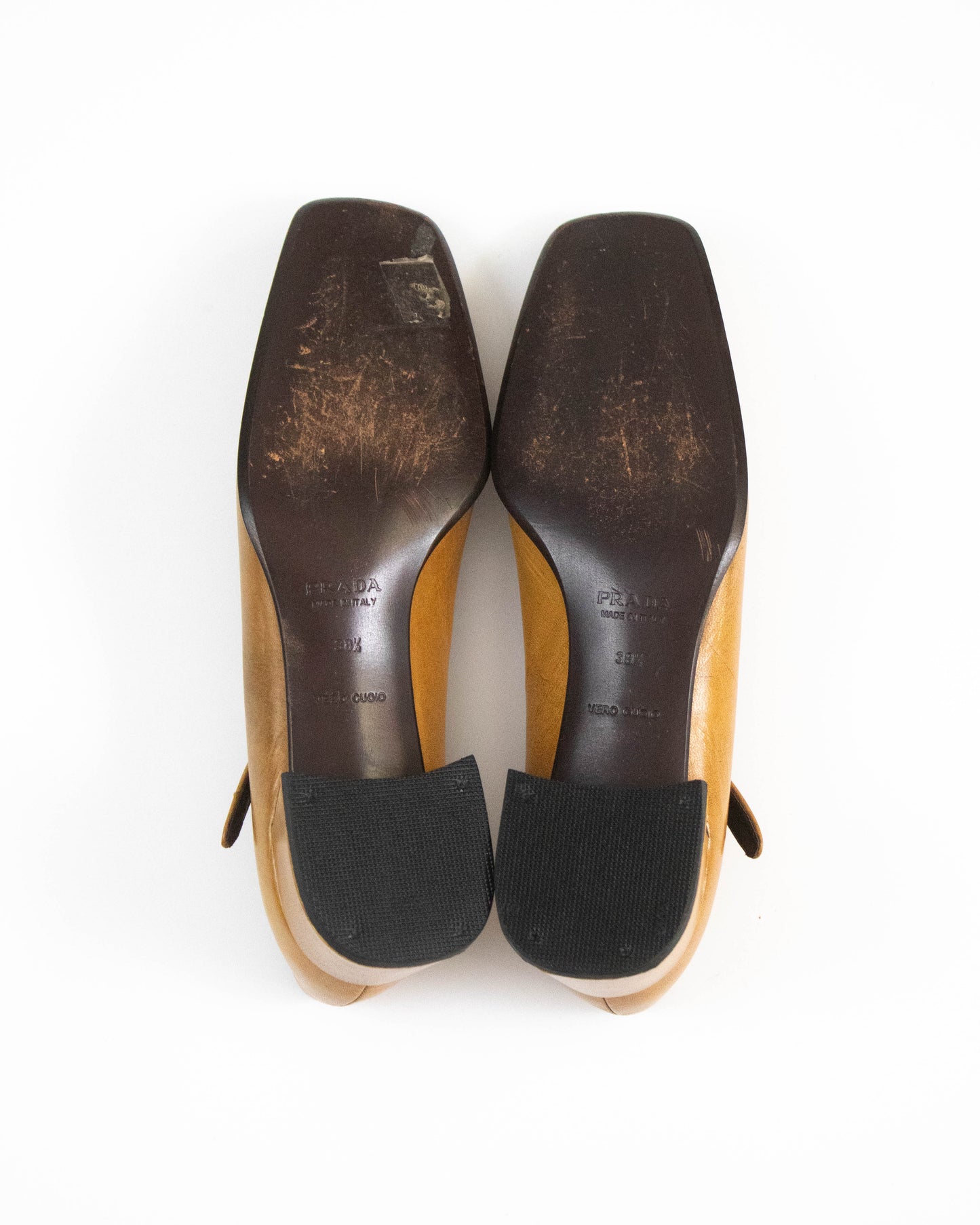 Vintage F/W 1996 Prada Antiqued Leather Mary Jane Heels / 38.5 (US 8.5)