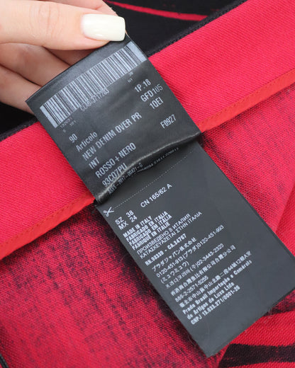Prada S/S 2018 Black Red Print Leather Logo Runway Midi Skirt / IT 38 (XS)