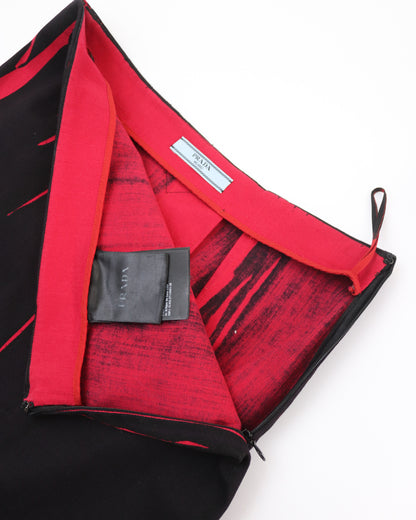 Prada S/S 2018 Black Red Print Leather Logo Runway Midi Skirt / IT 38 (XS)
