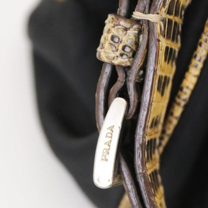 Vintage 2000 PRADA Nylon Reptile Leather Croc Trim Black Flap Bag