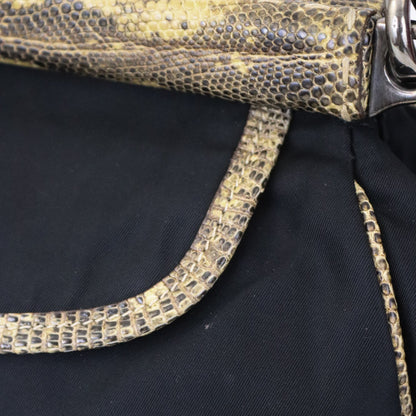 Vintage 2000 PRADA Nylon Reptile Leather Croc Trim Black Flap Bag