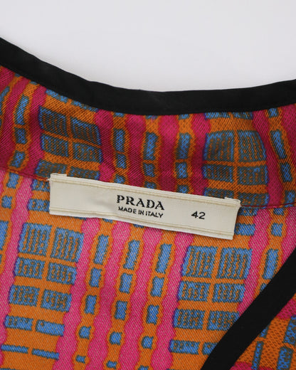 S/S 2008 Prada James Jean Fairy Collection Orange Pink Plaid Silk Blouse / IT 42 (S-M)