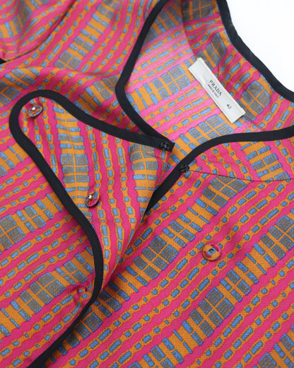 S/S 2008 Prada James Jean Fairy Collection Orange Pink Plaid Silk Blouse / IT 42 (S-M)