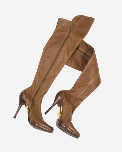 Vintage F/W 2003 Gucci by Tom Ford Thigh High Cognac Tan Leather Boots / 35 (US 5)