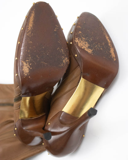 Vintage F/W 2003 Gucci by Tom Ford Thigh High Cognac Tan Leather Boots / 35 (US 5)
