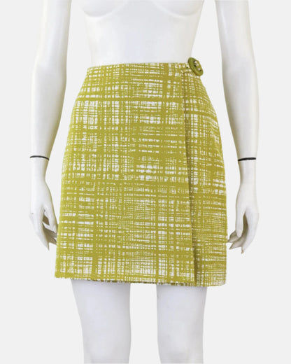 Vintage S/S 1996 Prada 'Ugly Chic' Acid Yellow Tweed Print Runway Skirt / XS