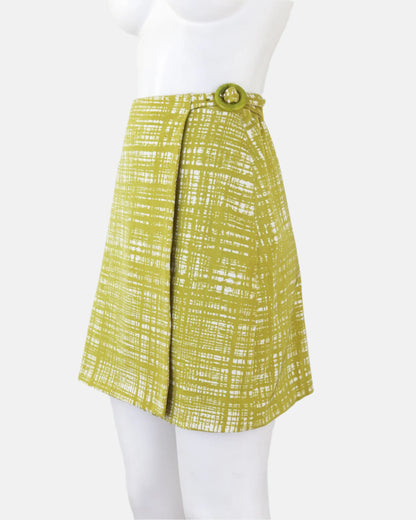 Vintage S/S 1996 Prada 'Ugly Chic' Acid Yellow Tweed Print Runway Skirt / XS