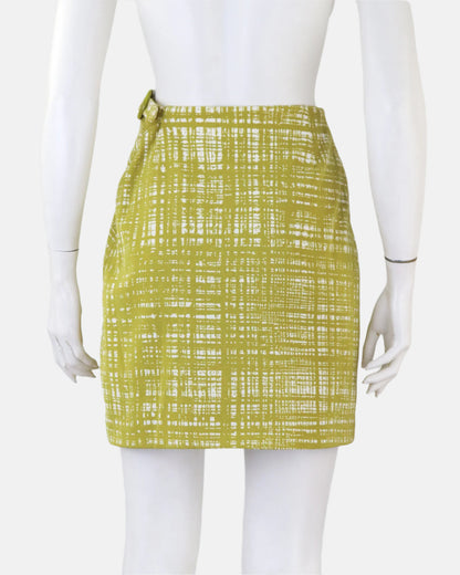 Vintage S/S 1996 Prada 'Ugly Chic' Acid Yellow Tweed Print Runway Skirt / XS