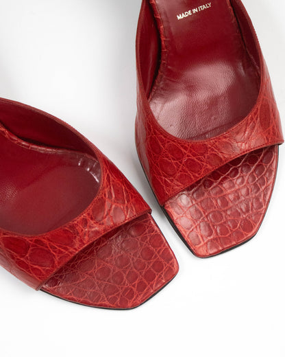 Vintage S/S 2000 Prada Red Croc Kitten Heel Mules / 38.5 (US 8.5)