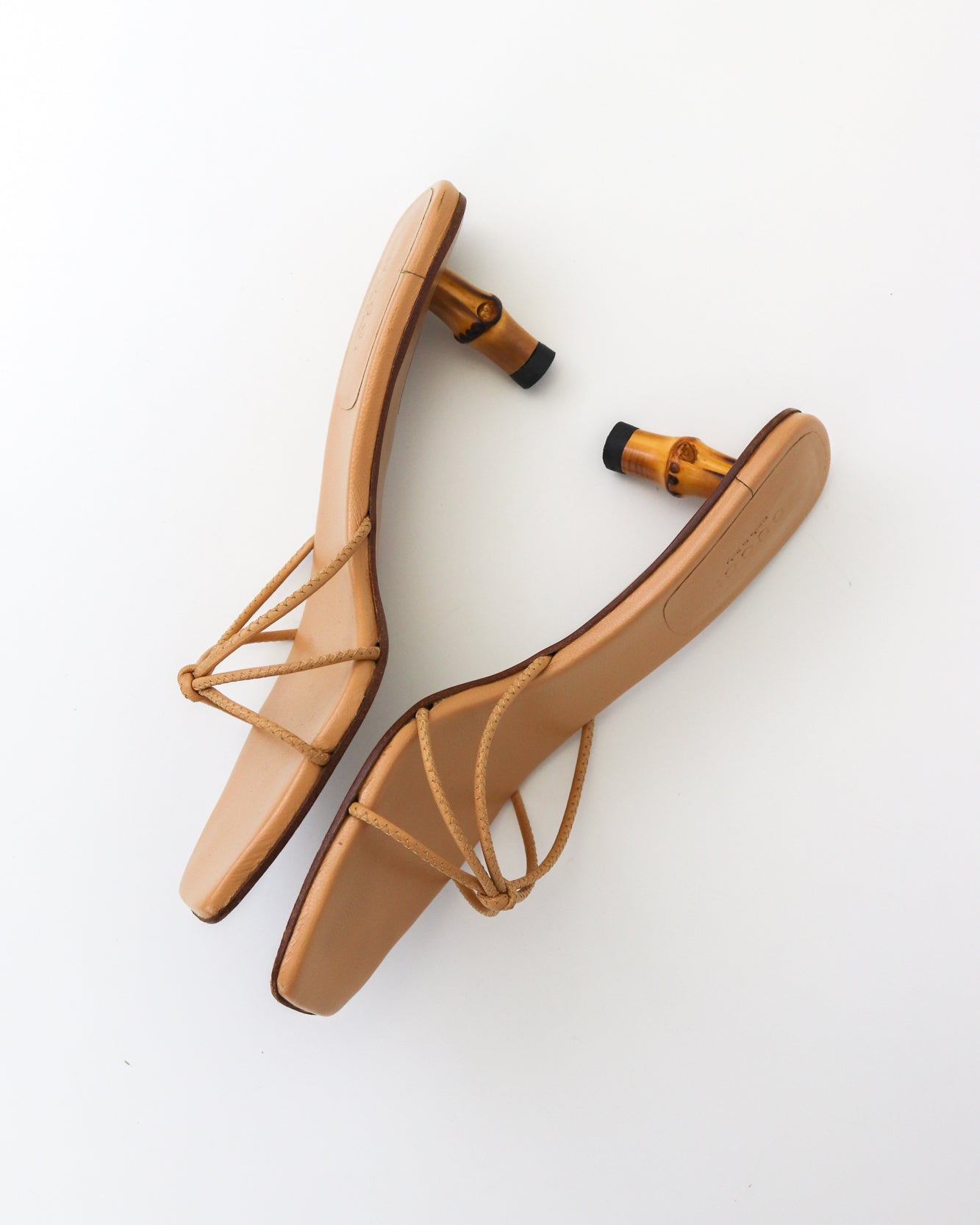 Vintage S/S 2002 Gucci by Tom Ford Beige Leather Bamboo Kitten Heel Mules / 36 (US 6)