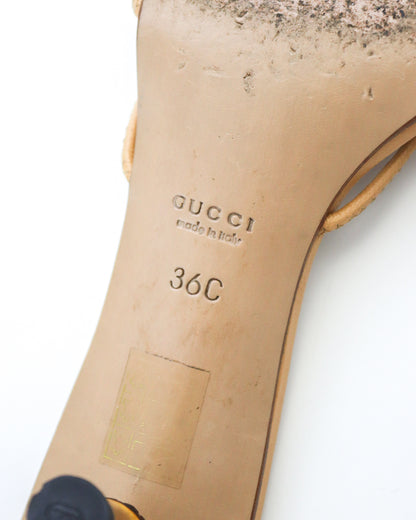 Vintage S/S 2002 Gucci by Tom Ford Beige Leather Bamboo Kitten Heel Mules / 36 (US 6)