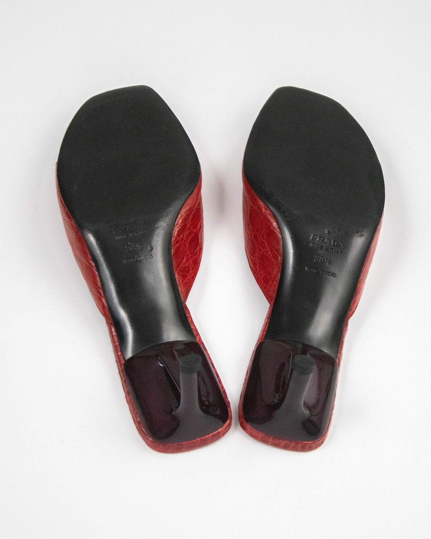 Vintage S/S 2000 Prada Red Croc Kitten Heel Mules / 38.5 (US 8.5)