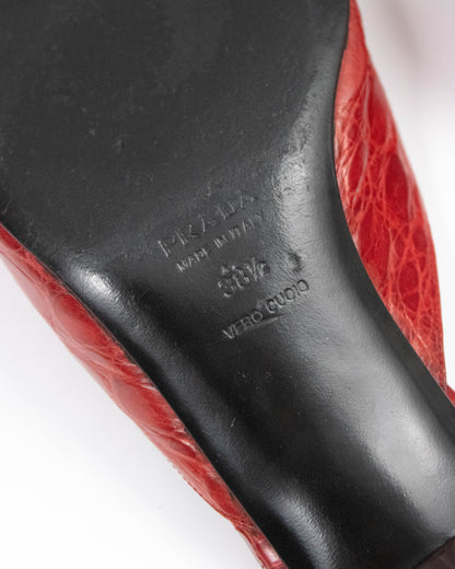Vintage S/S 2000 Prada Red Croc Kitten Heel Mules / 38.5 (US 8.5)