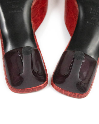 Vintage S/S 2000 Prada Red Croc Kitten Heel Mules / 38.5 (US 8.5)