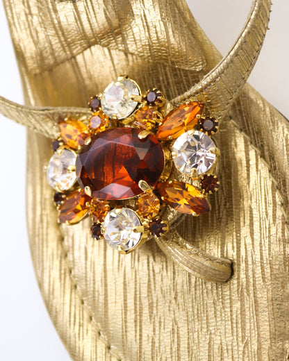 Vintage Manolo Blahnik Gold Bejeweled Thong Mule Heels / 36.5 (US 6.5)