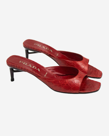 Vintage S/S 2000 Prada Red Croc Kitten Heel Mules / 38.5 (US 8.5)