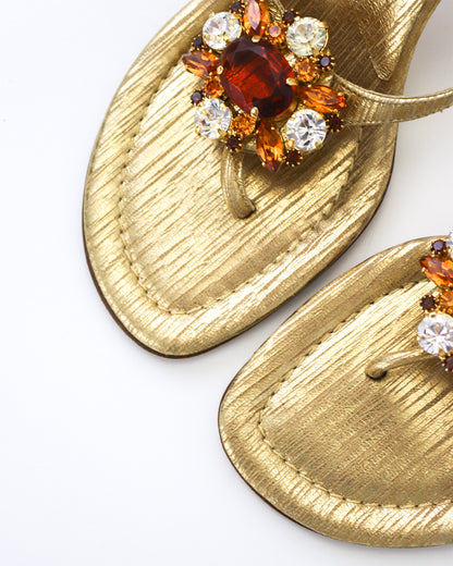 Vintage Manolo Blahnik Gold Bejeweled Thong Mule Heels / 36.5 (US 6.5)