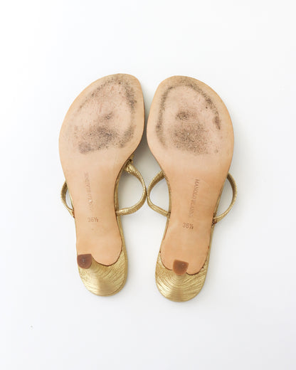 Vintage Manolo Blahnik Gold Bejeweled Thong Mule Heels / 36.5 (US 6.5)