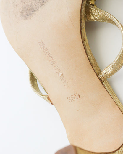 Vintage Manolo Blahnik Gold Bejeweled Thong Mule Heels / 36.5 (US 6.5)