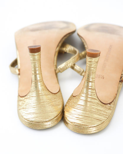 Vintage Manolo Blahnik Gold Bejeweled Thong Mule Heels / 36.5 (US 6.5)