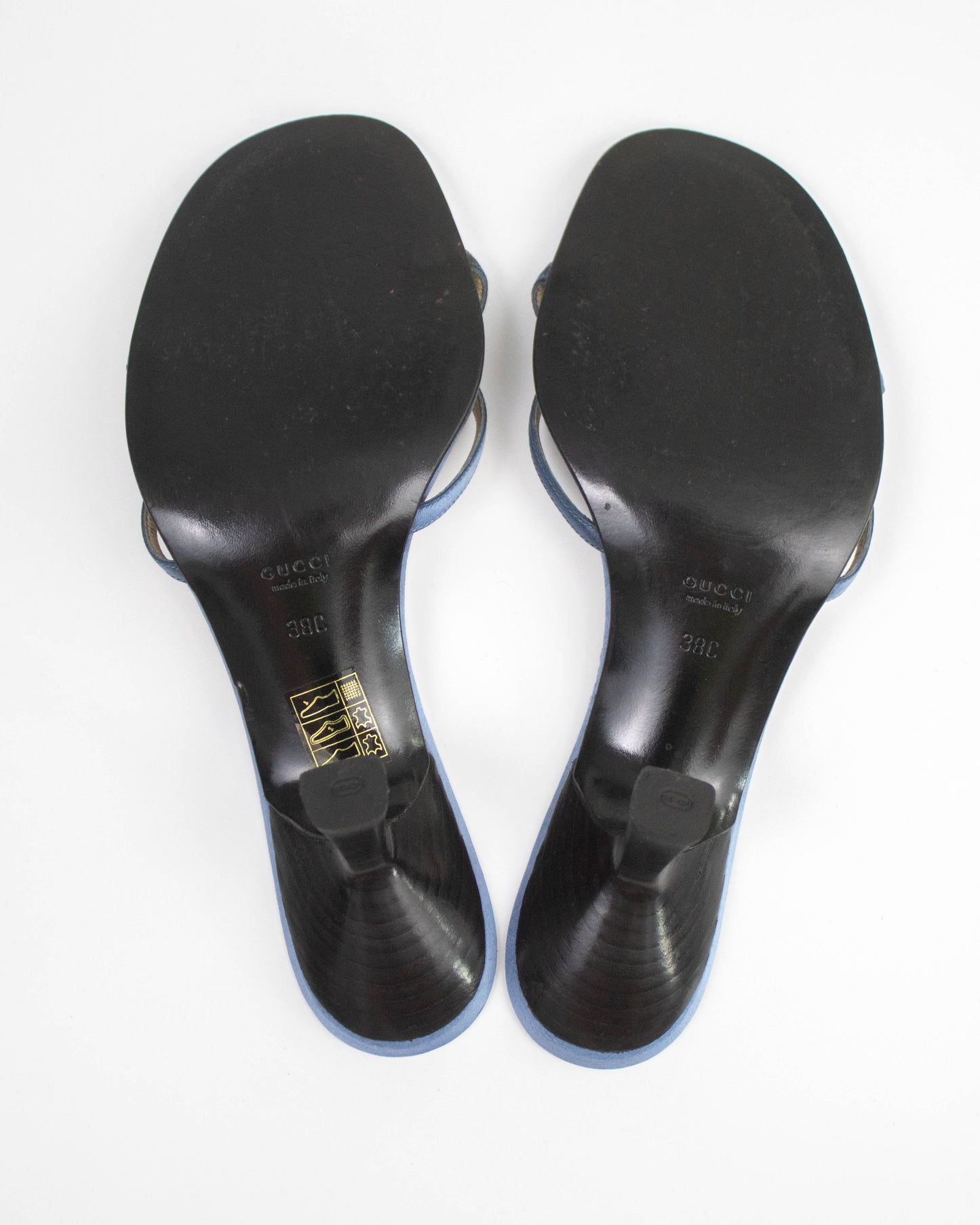Vintage 1990s Gucci by Tom Ford Blue Satin Twisted Mule Heels / 38 (US 8)