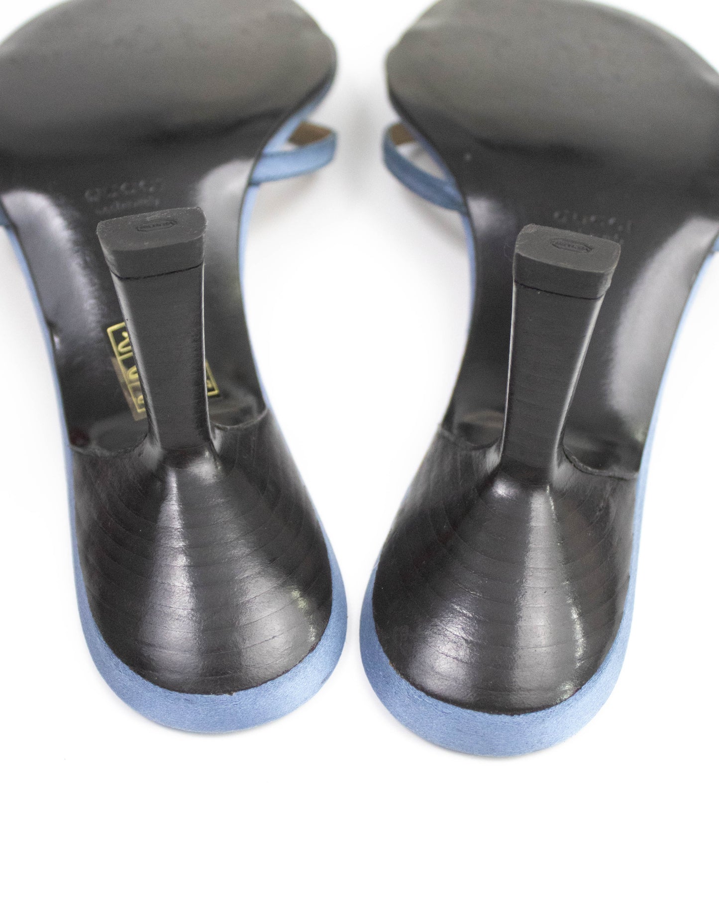 Vintage 1990s Gucci by Tom Ford Blue Satin Twisted Mule Heels / 38 (US 8)