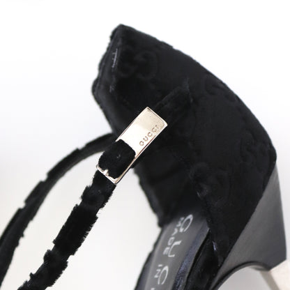 Vintage F/W 1997 Gucci by Tom Ford Black Velvet Monogram Pointed Toe Heels / 37 (US 7)