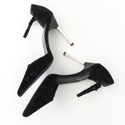 Vintage F/W 1997 Gucci by Tom Ford Black Velvet Monogram Pointed Toe Heels / 37 (US 7)