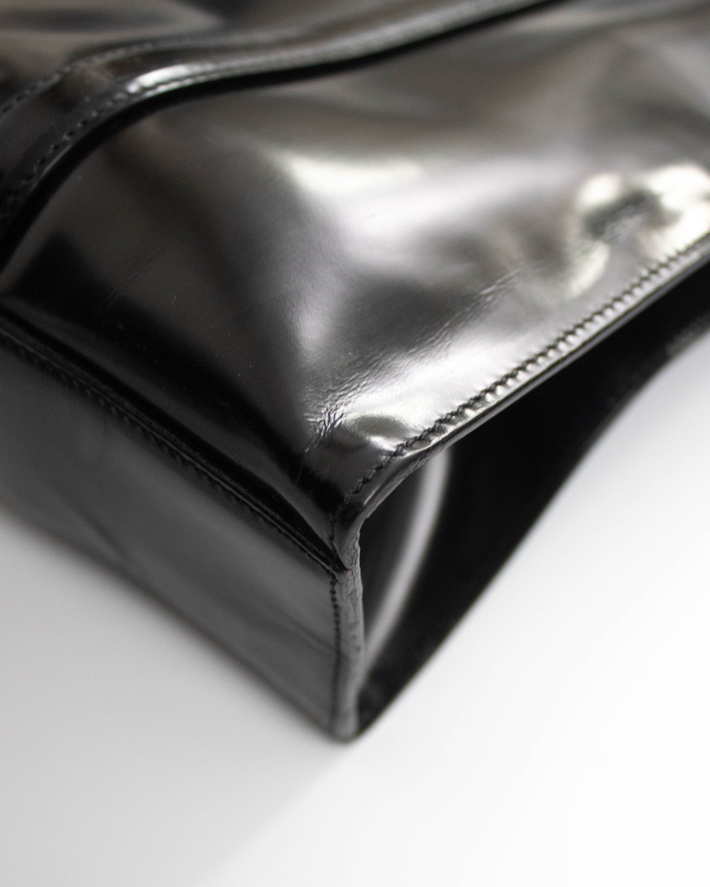 Vintage 1990s Prada Spazzolato Black Patent Leather Shoulder Bag