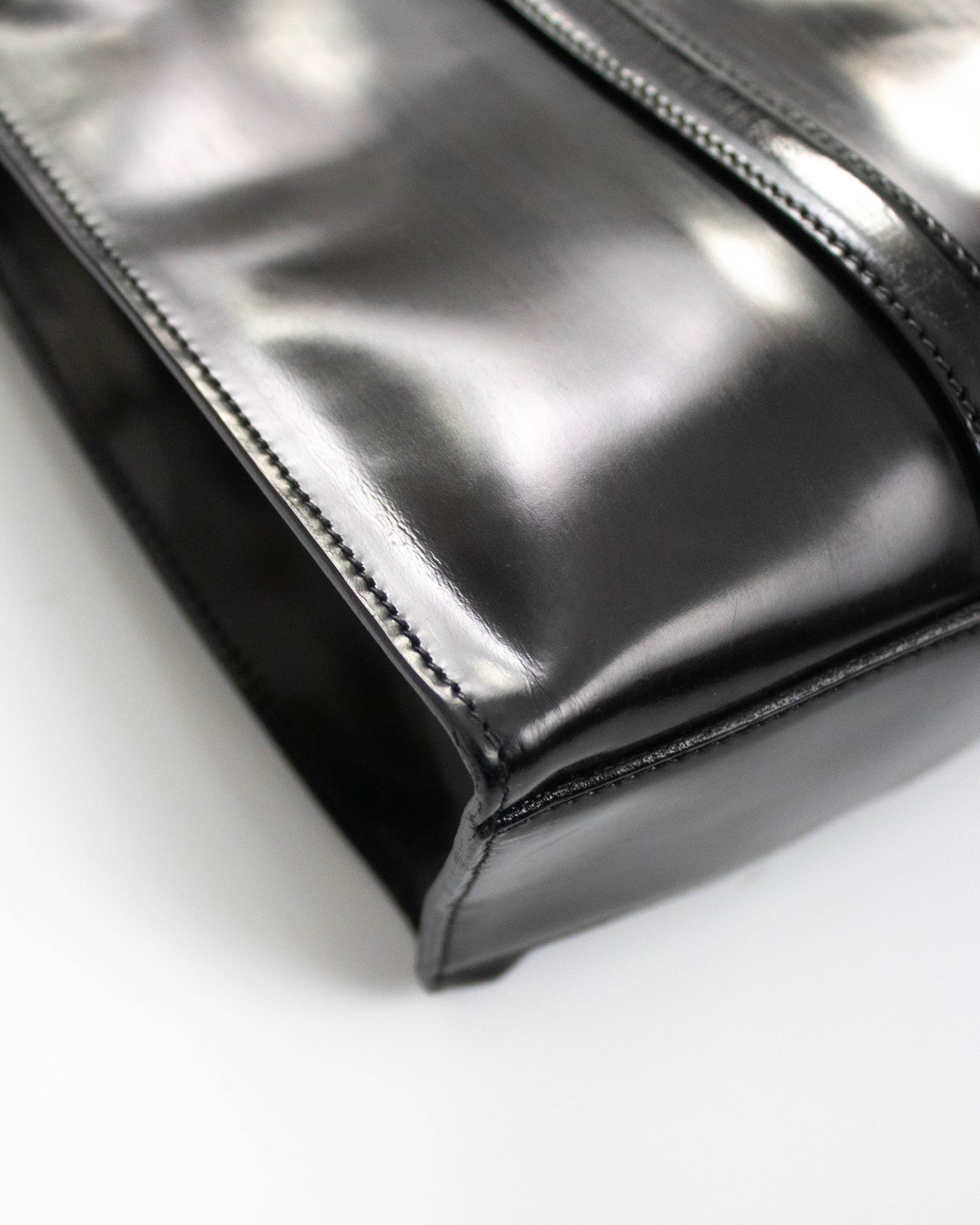 Vintage 1990s Prada Spazzolato Black Patent Leather Shoulder Bag