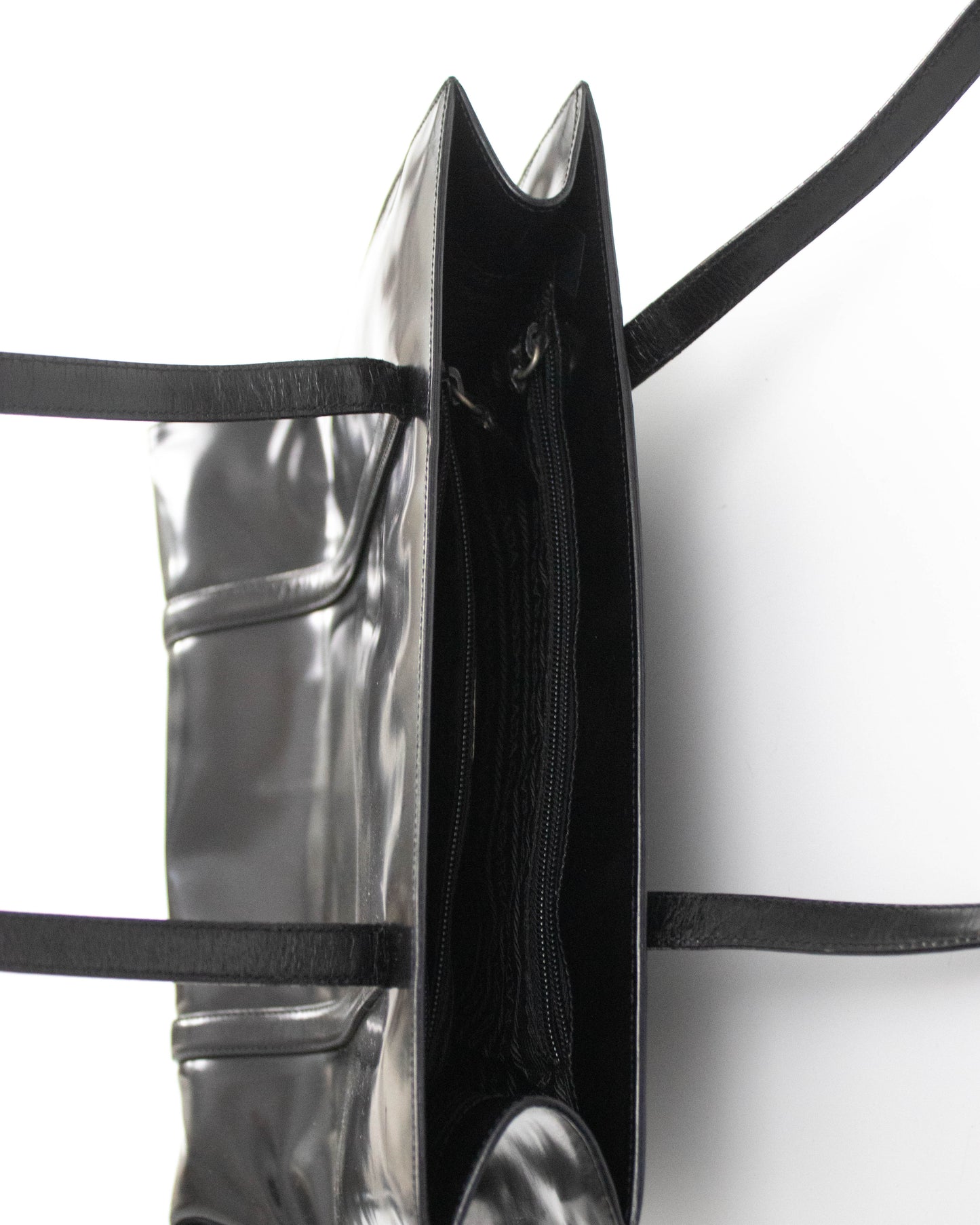 Vintage 1990s Prada Spazzolato Black Patent Leather Shoulder Bag