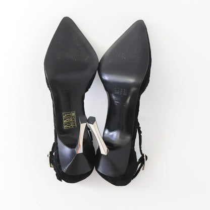Vintage F/W 1997 Gucci by Tom Ford Black Velvet Monogram Pointed Toe Heels / 37 (US 7)