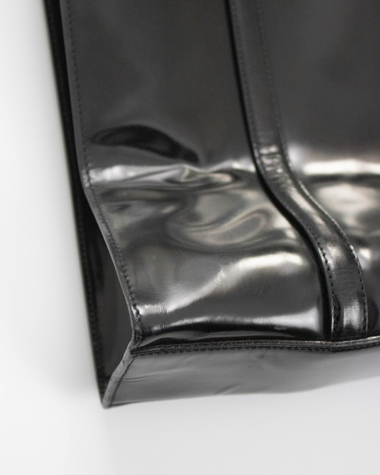 Vintage 1990s Prada Spazzolato Black Patent Leather Shoulder Bag