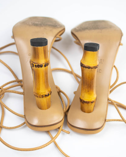 Vintage S/S 2002 Gucci by Tom Ford Ankle Wrap Bamboo Heels / 36.5 (US 6.5)