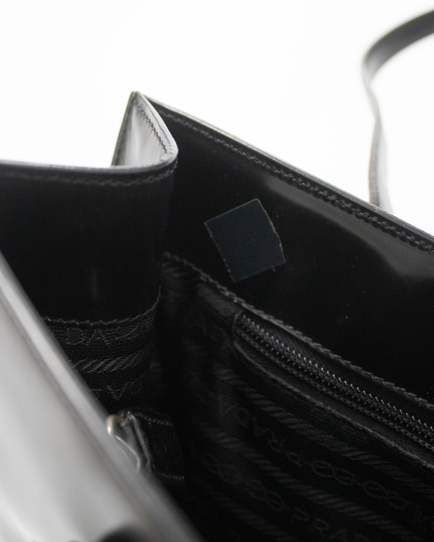 Vintage 1990s Prada Spazzolato Black Patent Leather Shoulder Bag