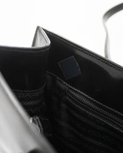 Vintage 1990s Prada Spazzolato Black Patent Leather Shoulder Bag