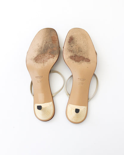 Vintage Gucci by Tom Ford Ivory Leather Kitten Heel Mules Horsebit Detail / 36 (US 6)