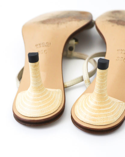 Vintage Gucci by Tom Ford Ivory Leather Kitten Heel Mules Horsebit Detail / 36 (US 6)