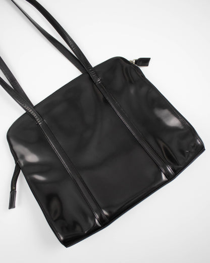 Vintage 1990s Prada Spazzolato Black Patent Leather Shoulder Bag