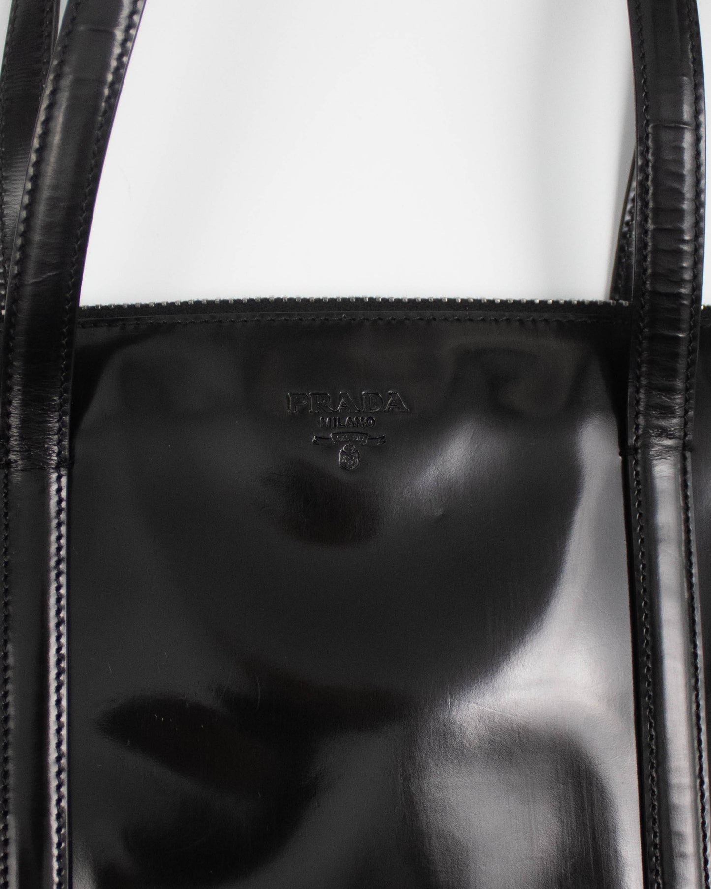 Vintage 1990s Prada Spazzolato Black Patent Leather Shoulder Bag