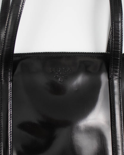 Vintage 1990s Prada Spazzolato Black Patent Leather Shoulder Bag
