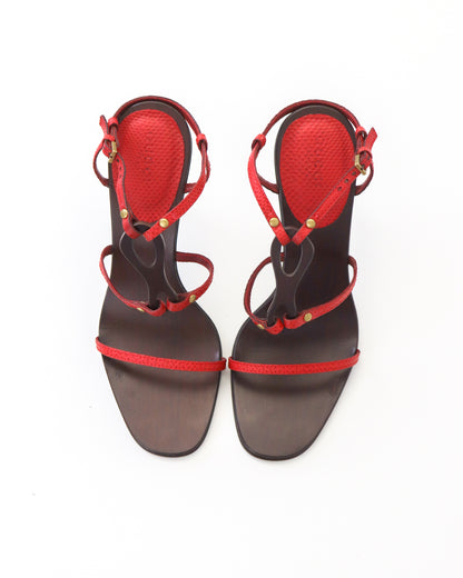 Vintage Gucci by Tom Ford Red Reptile Leather Sandals Horsebit Detail / 35 (US 5)