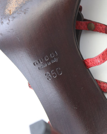 Vintage Gucci by Tom Ford Red Reptile Leather Sandals Horsebit Detail / 35 (US 5)