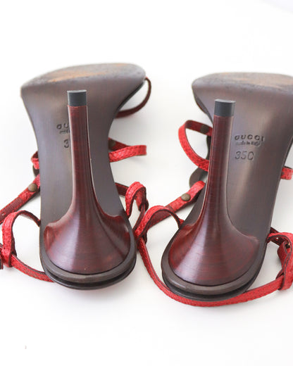 Vintage Gucci by Tom Ford Red Reptile Leather Sandals Horsebit Detail / 35 (US 5)