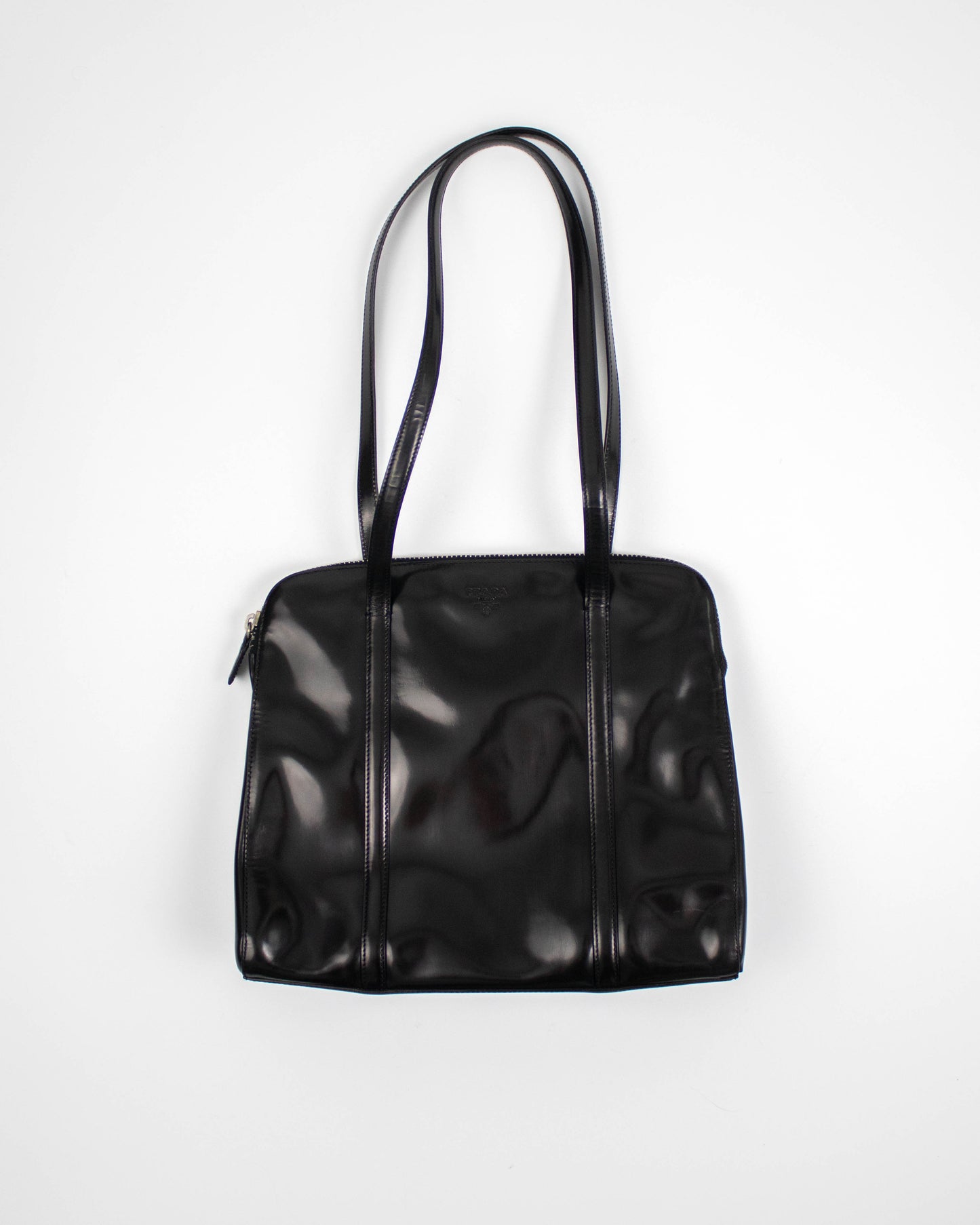 Vintage 1990s Prada Spazzolato Black Patent Leather Shoulder Bag
