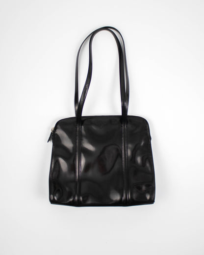 Vintage 1990s Prada Spazzolato Black Patent Leather Shoulder Bag
