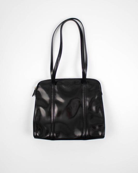 Vintage 1990s Prada Spazzolato Black Patent Leather Shoulder Bag