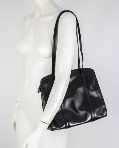 Vintage 1990s Prada Spazzolato Black Patent Leather Shoulder Bag